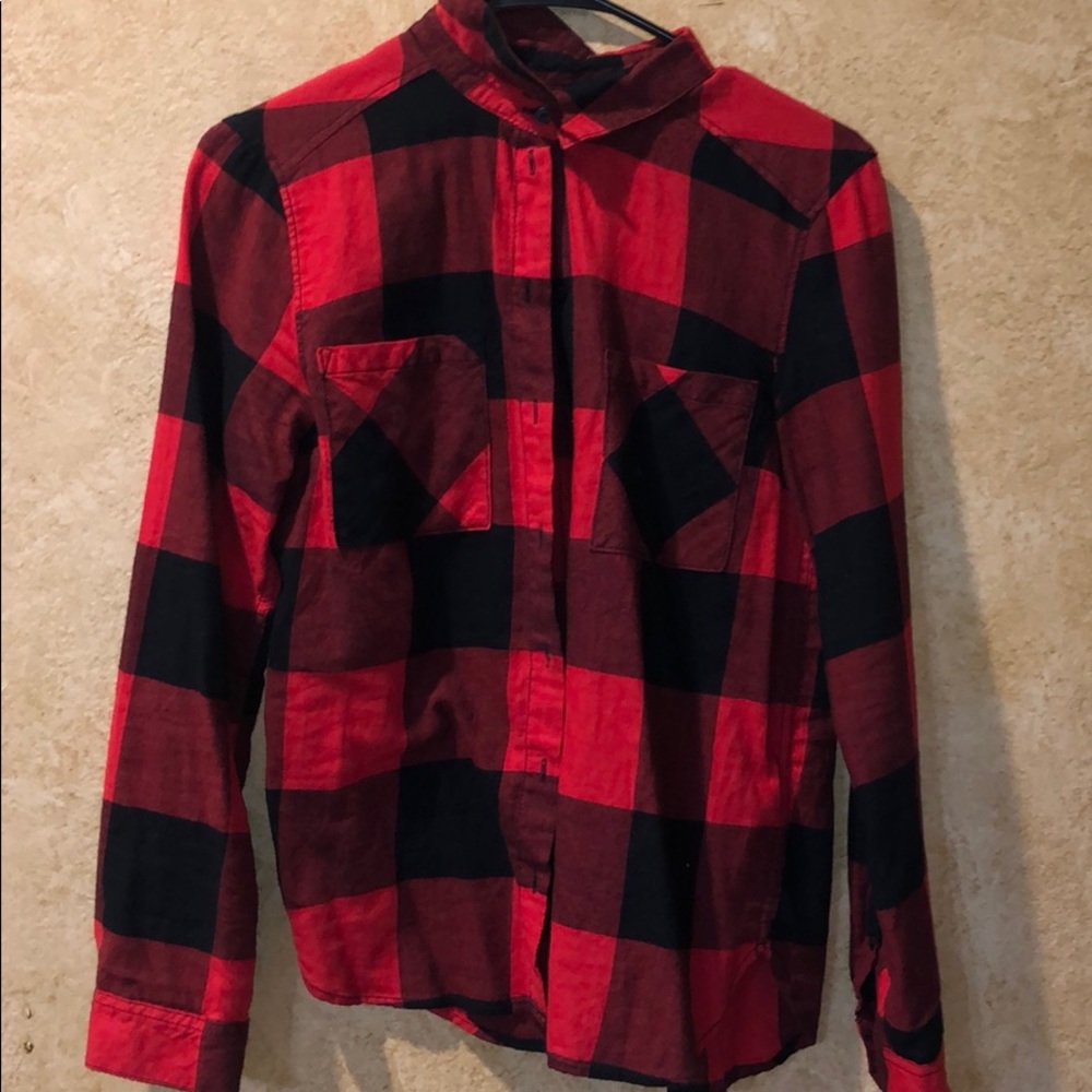 H&M red and Planck plad flannel.